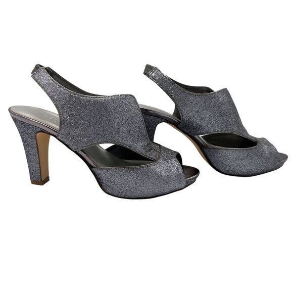 Lane Bryant Silver Glitter Peep-Toe Slingback Heels - Picture 3 of 8